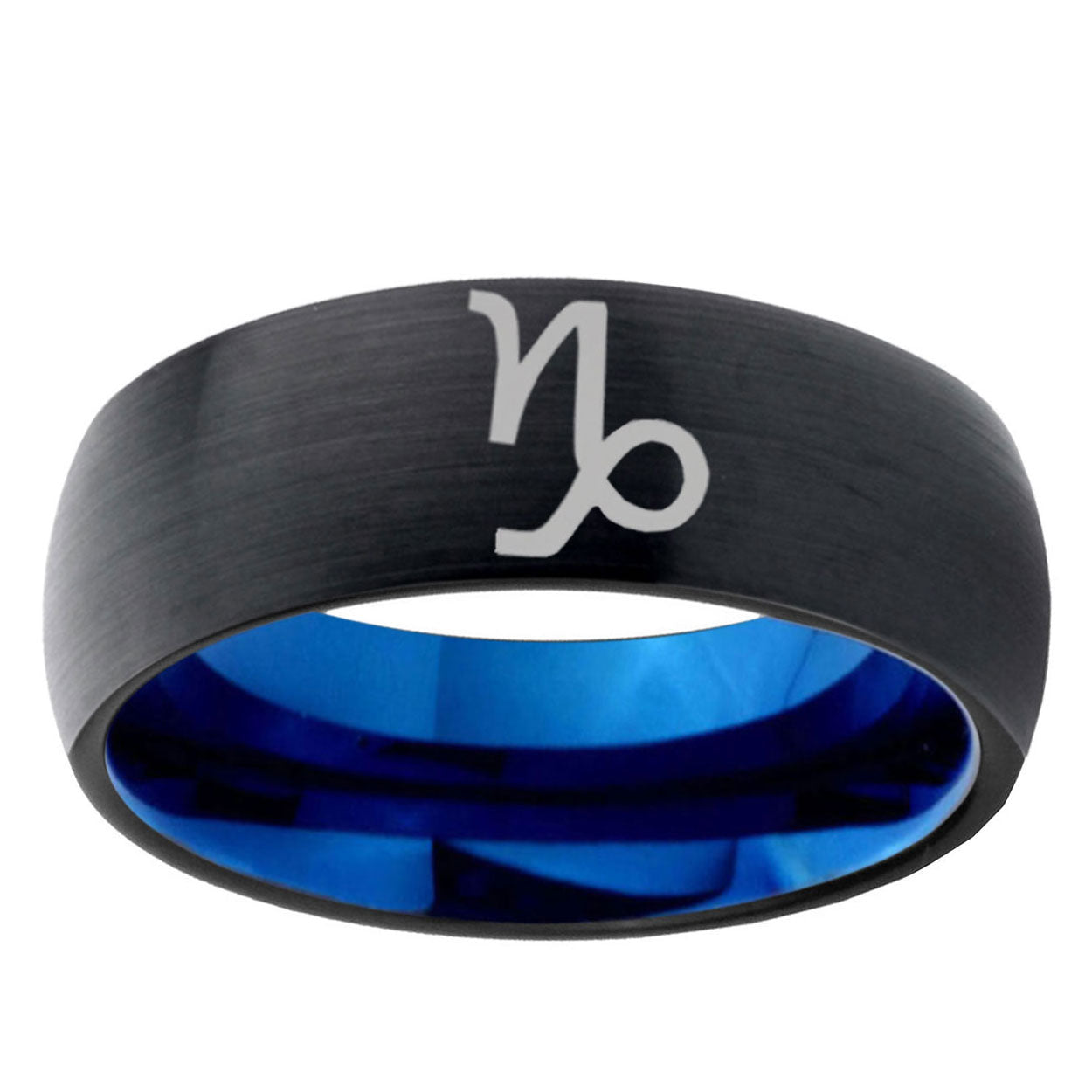 5mm Capricorn Zodiac Two-Tone Classic Dome Black Blue Tungsten Engraved Ring