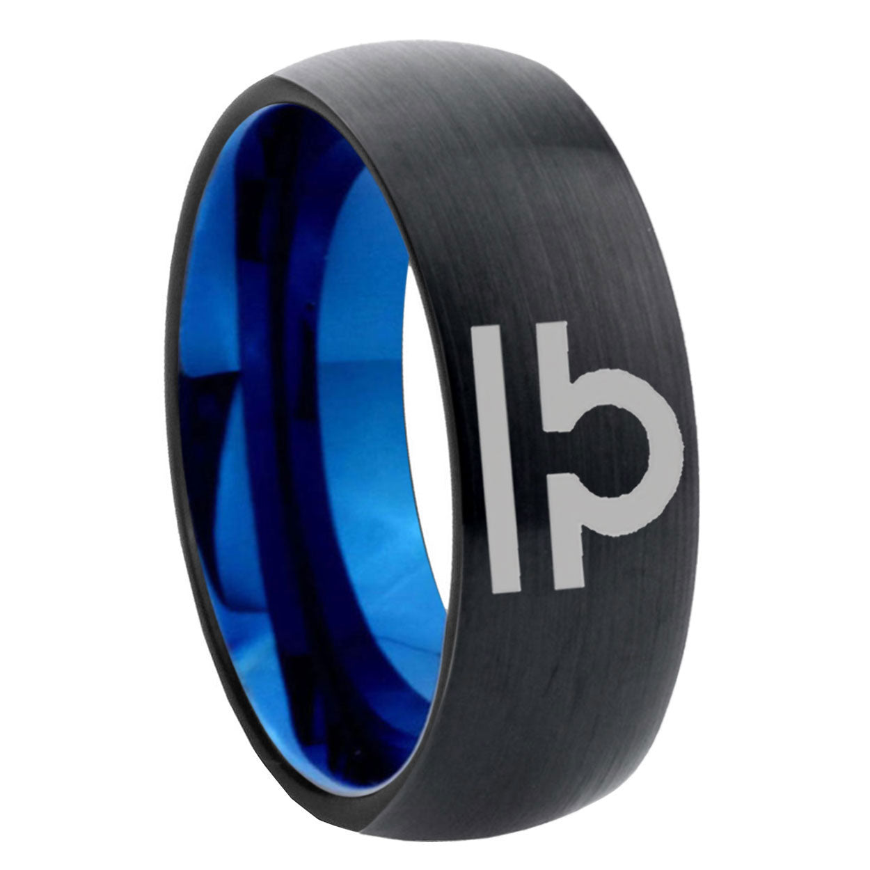 8mm Libra Horoscope Two-Tone Classic Dome Black Blue Tungsten Engraved Ring