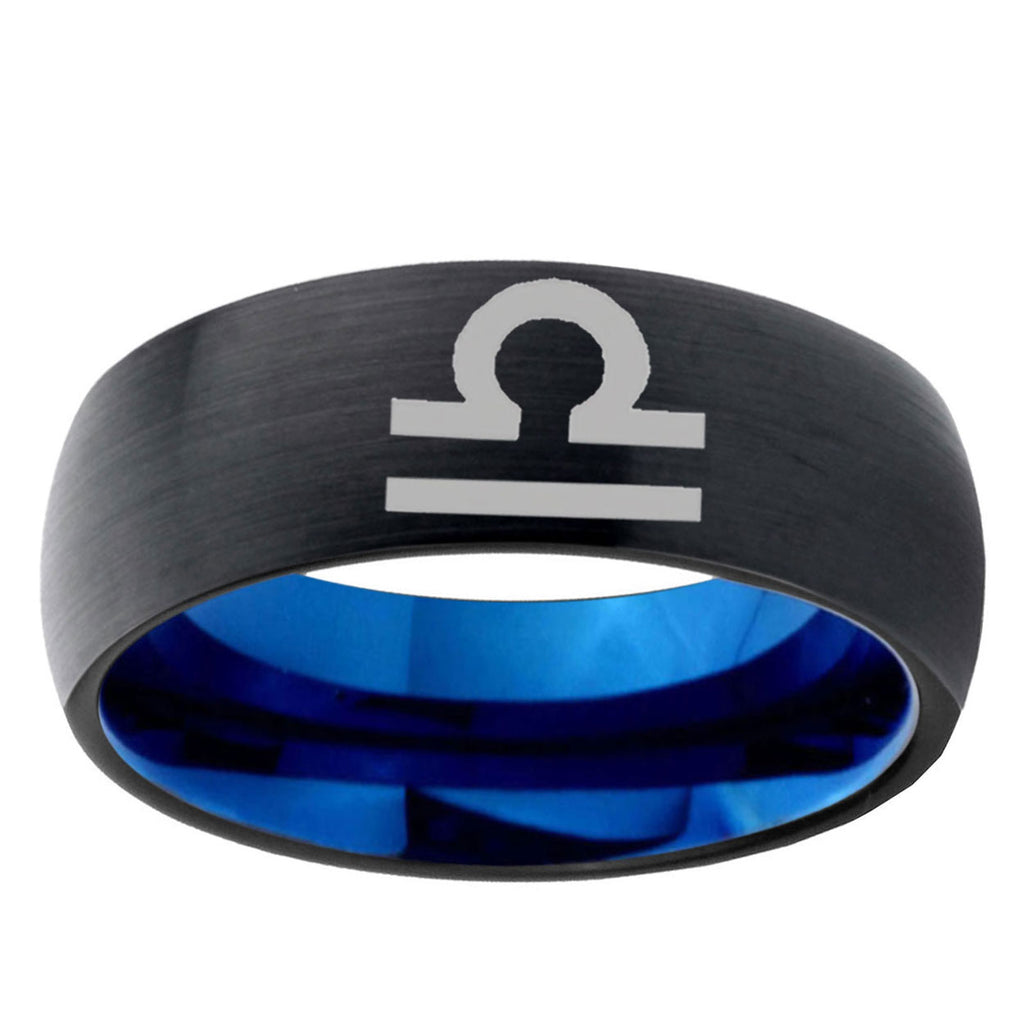 5mm Libra Horoscope Two-Tone Classic Dome Black Blue Tungsten Engraved Ring