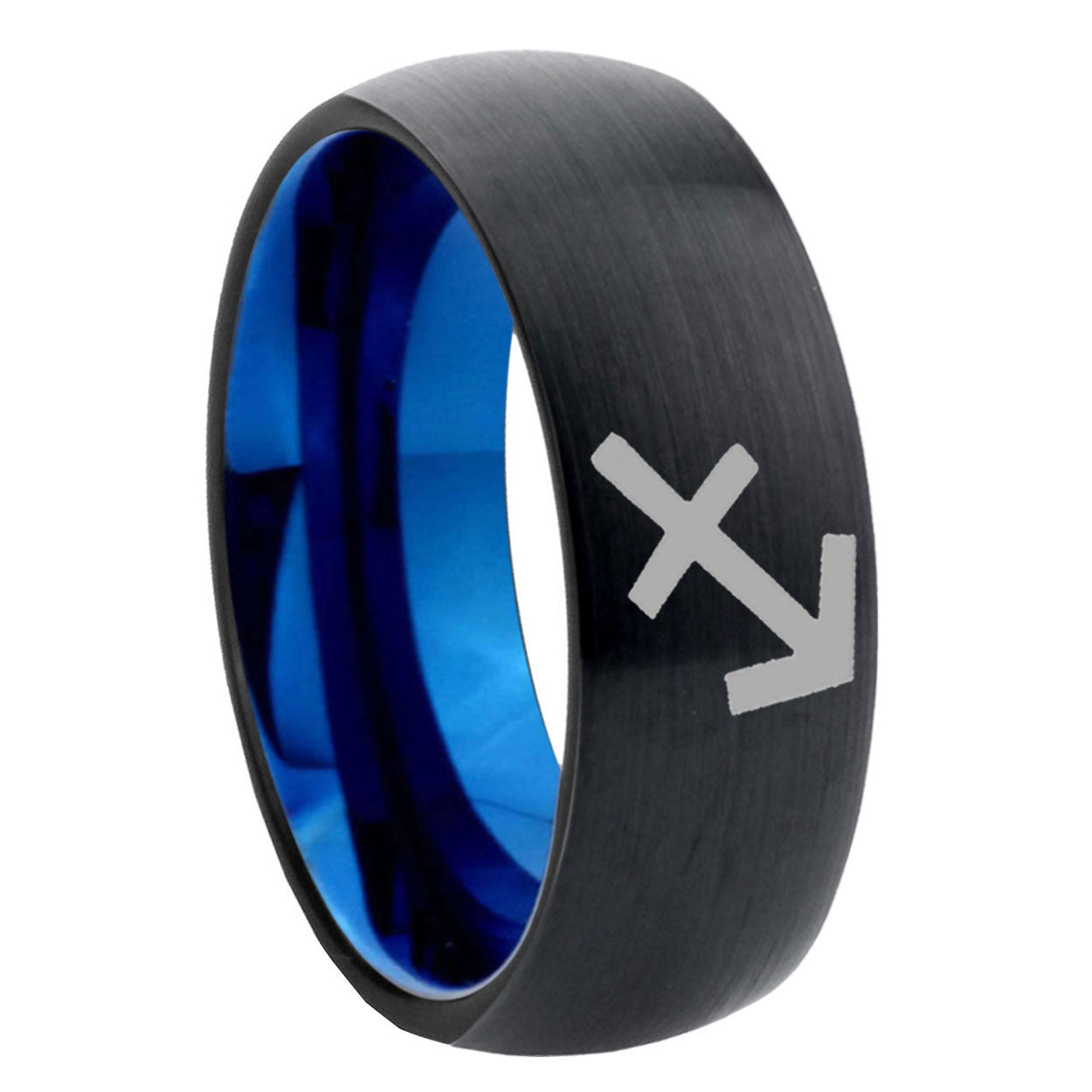 8mm Sagittarius Zodiac Two-Tone Classic Dome Black Blue Tungsten Engraved Ring