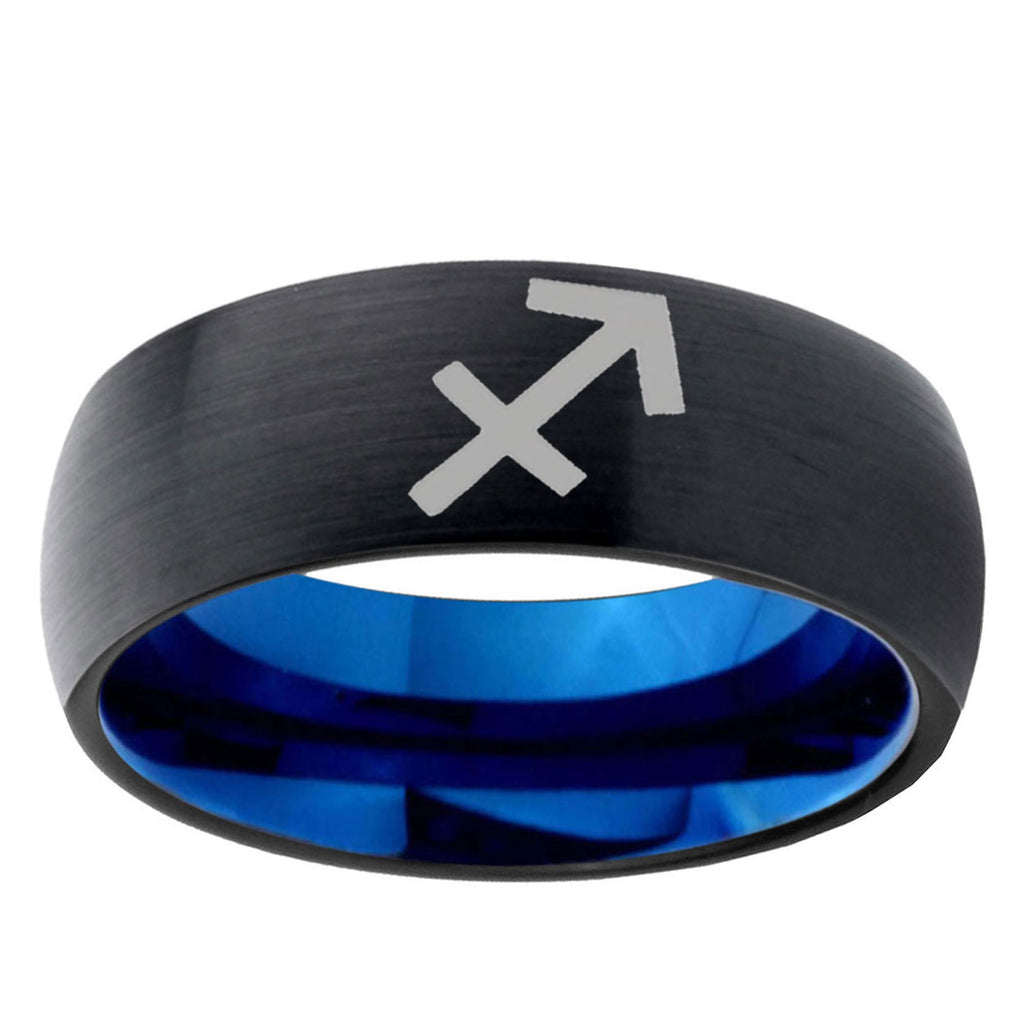 5mm Sagittarius Zodiac Two-Tone Classic Dome Black Blue Tungsten Engraved Ring