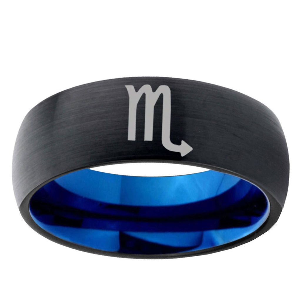 5mm Scorpio Horoscope Two-Tone Classic Dome Black Blue Tungsten Engraved Ring