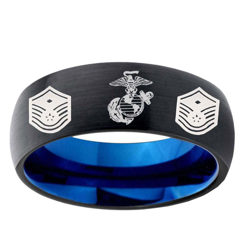 5mm Marine Chief Master Sergeant Two-Tone Classic Dome Black Blue Tungsten Engraved Ring