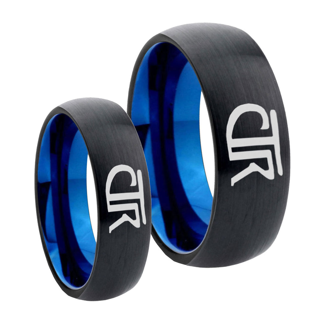 CTR Designs Dome Blue Tungsten Bridal Set Rings