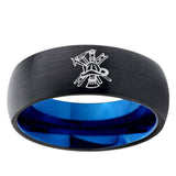 5mm Fireman Dome Black And Blue Tungsten Carbide Mens Ring Personalized