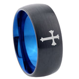 8mm-Flat-Christian-Cross-Dome-Tungsten-Carbide-Blue-Wedding-Band-Mens