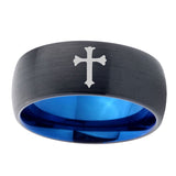 8mm-Flat-Christian-Cross-Dome-Tungsten-Carbide-Blue-Wedding-Band-Mens