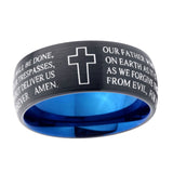 10mm-Etched-Lord's-Prayer-Cross-Dome-Tungsten-Carbide-Blue-Engagement-Ring