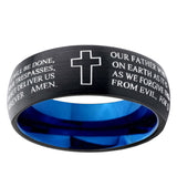 5, 8mm Bible Lord's Prayer Cross Dome Tungsten Carbide Blue Wedding Band Mens