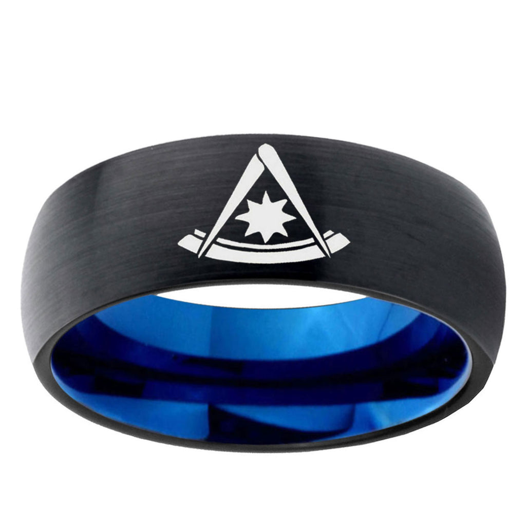 5mm Peaster Master Masonic Two-Tone Classic Dome Black Blue Tungsten Engraved Ring