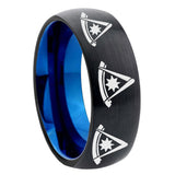 8mm Multiple Pester Master Masonic Dome Black And Blue Tungsten Mens Promise Ring