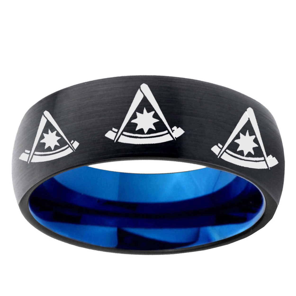 5mm Multi Pester Master Two-Tone Classic Dome Black Blue Tungsten Engraved Ring