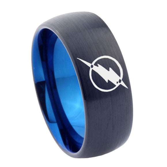 8mm Flash Dome Blue Black Carbon Fiber Ring