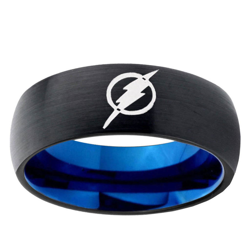 5mm Flash Two-Tone Classic Dome Black Blue Tungsten Engraved Ring