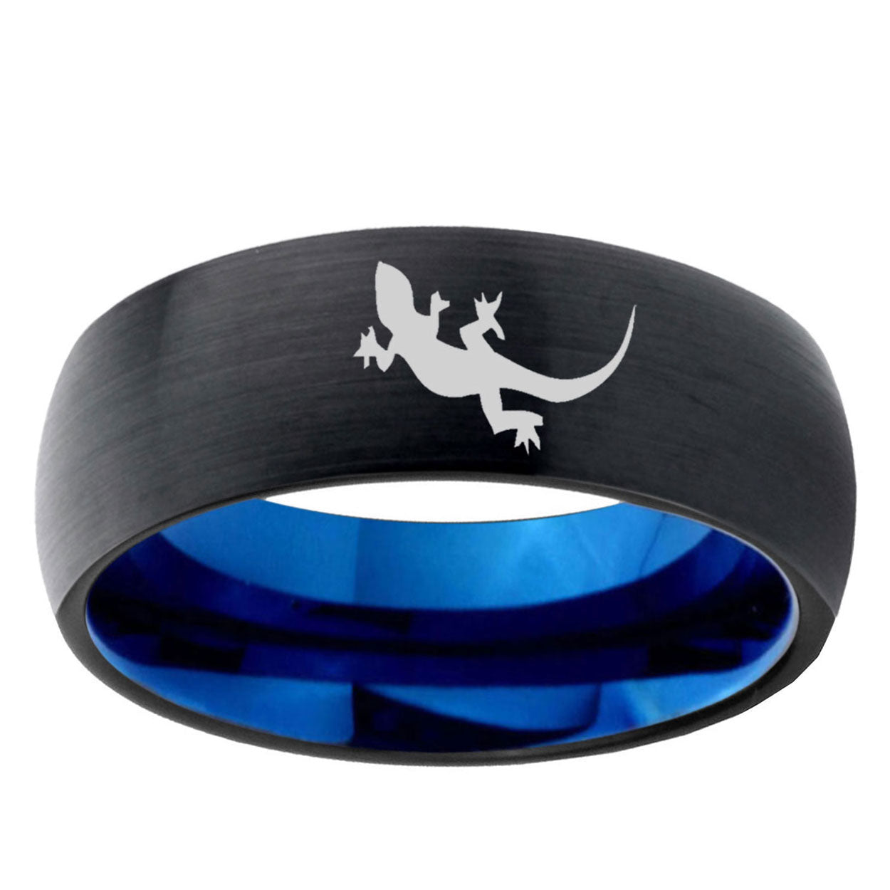 5mm Lizard Two-Tone Classic Dome Black Blue Tungsten Engraved Ring