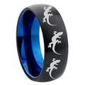 8mm Multiple Lizard Two-Tone Classic Dome Black Blue Tungsten Engraved Ring