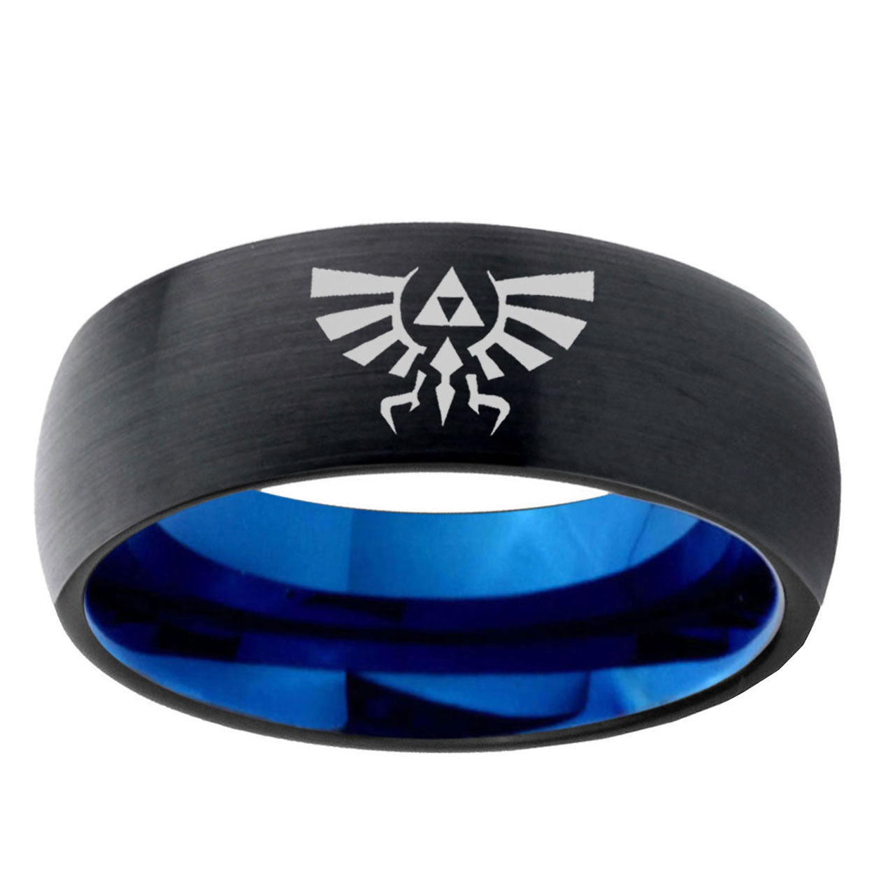 5mm Zelda Skyward Sword Two-Tone Classic Dome Black Blue Tungsten Engraved Ring