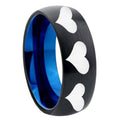 8mm Multiple Heart Two-Tone Classic Dome Black Blue Tungsten Engraved Ring