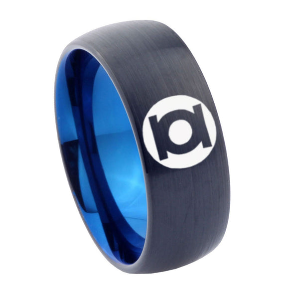 8mm Green Lantern Dome Blue Black Mens Wedding Bands Tungsten