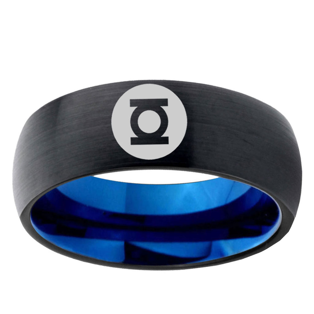 5mm Green Lantern Two-Tone Classic Dome Black Blue Tungsten Engraved Ring