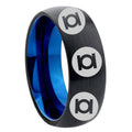 8mm Multi Green Lantern Two-Tone Classic Dome Black Blue Tungsten Engraved Ring
