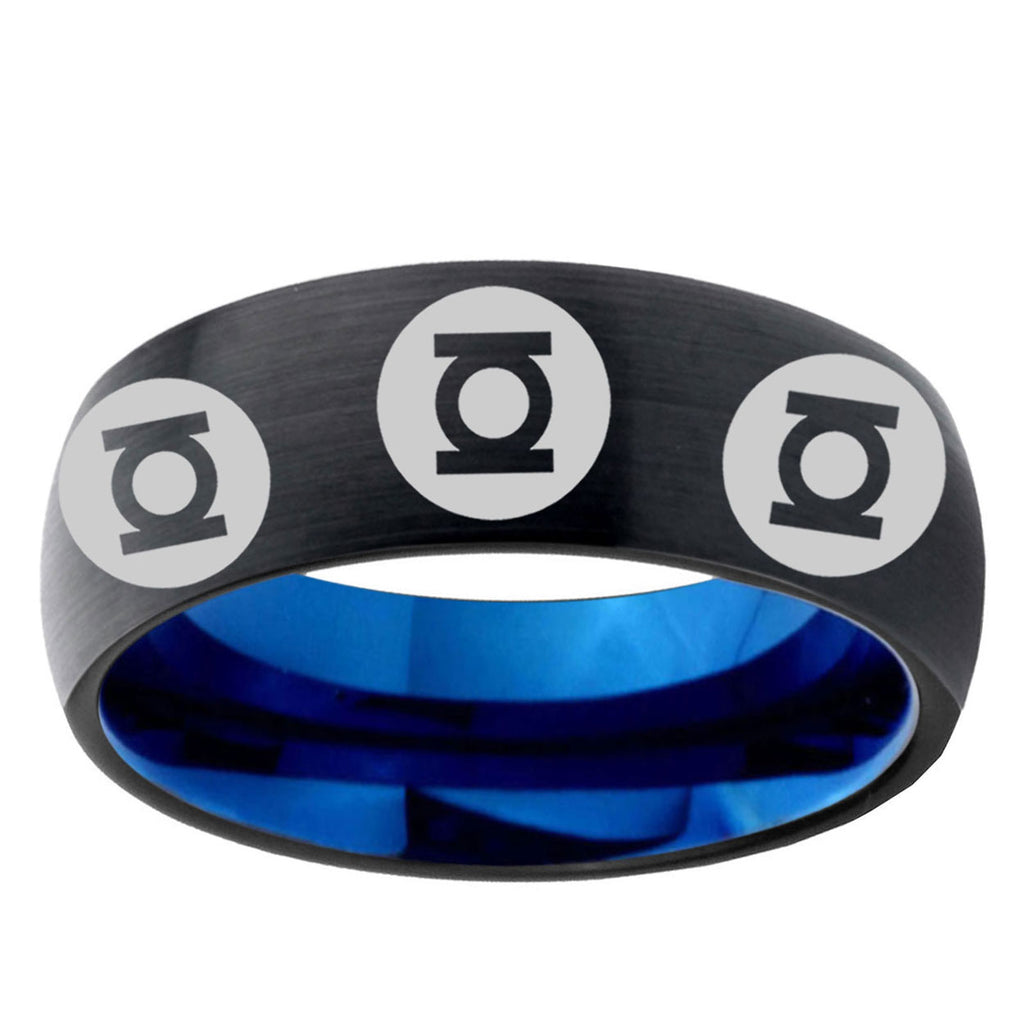 5mm Multi Green Lantern Two-Tone Classic Dome Black Blue Tungsten Engraved Ring
