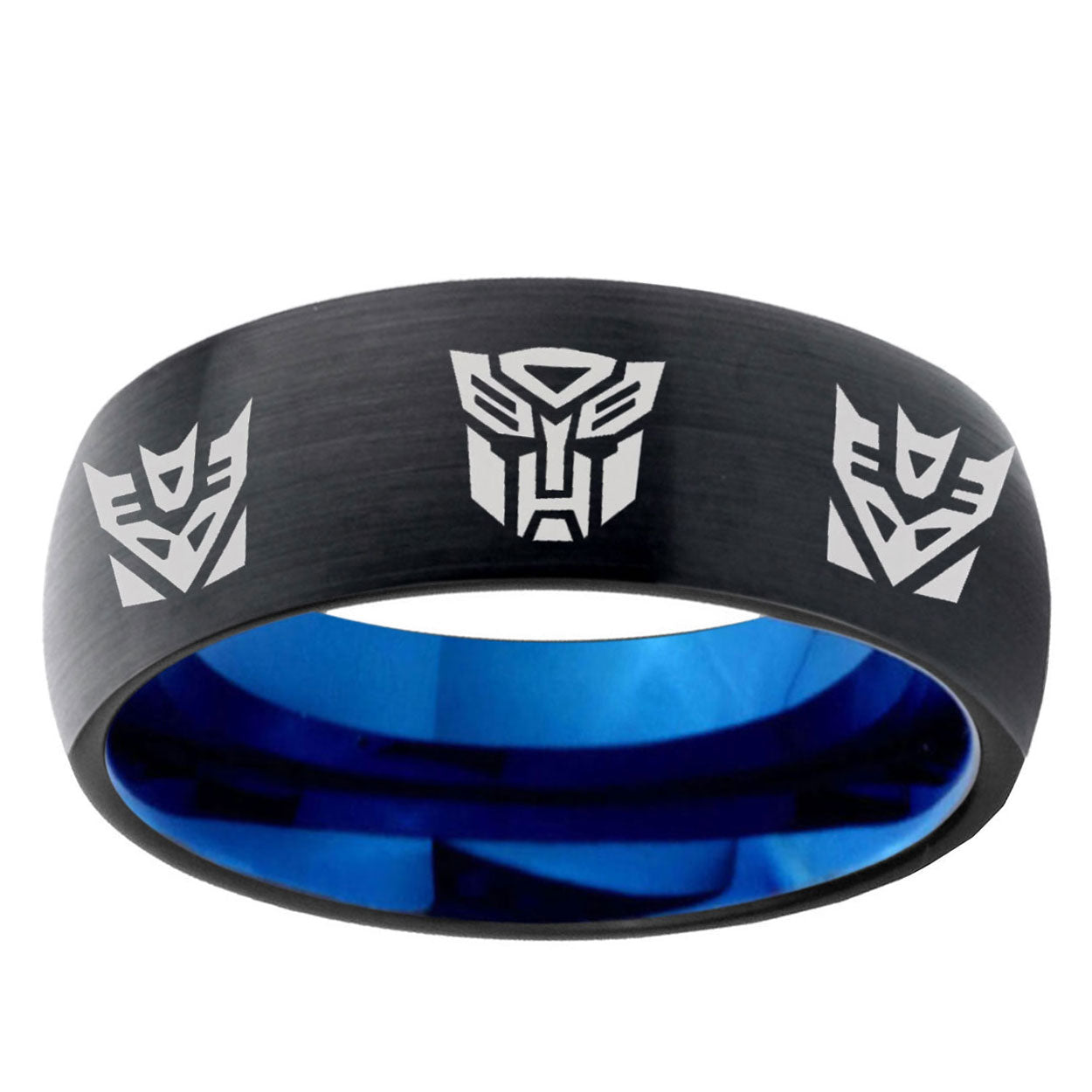 5mm Autobot Decepticon Two-Tone Classic Dome Black Blue Tungsten Engraved Ring