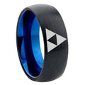8mm Zelda Triforce Two-Tone Classic Dome Black Blue Tungsten Engraved Ring