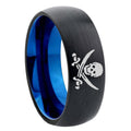 8mm Skull Pirate Two-Tone Classic Dome Black Blue Tungsten Engraved Ring