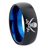 8mm Skull Pirate Dome Black And Blue Tungsten Carbide Engraving Ring
