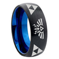8mm Legend of Zelda Two-Tone Classic Dome Black Blue Tungsten Engraved Ring