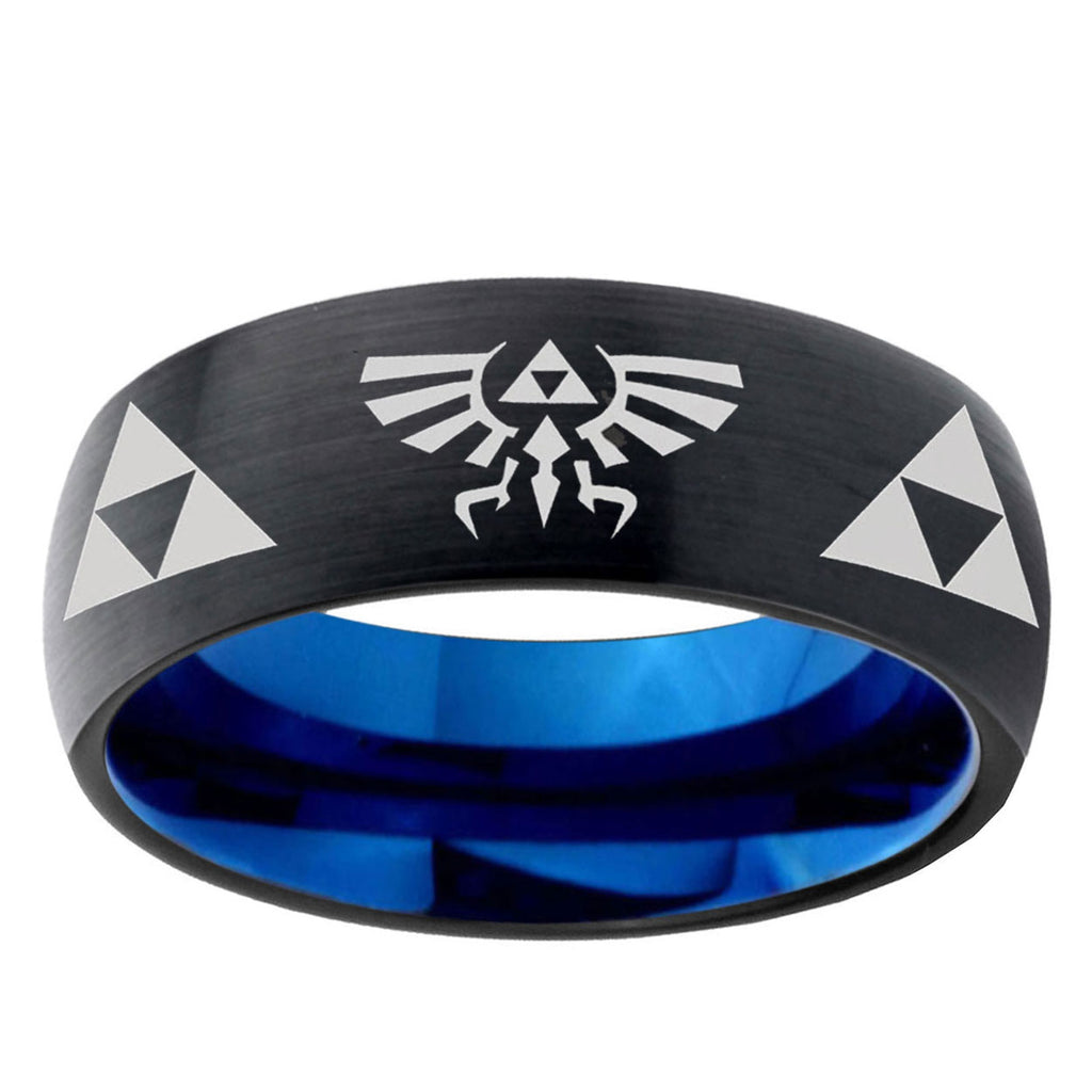 5mm Legend of Zelda Two-Tone Classic Dome Black Blue Tungsten Engraved Ring