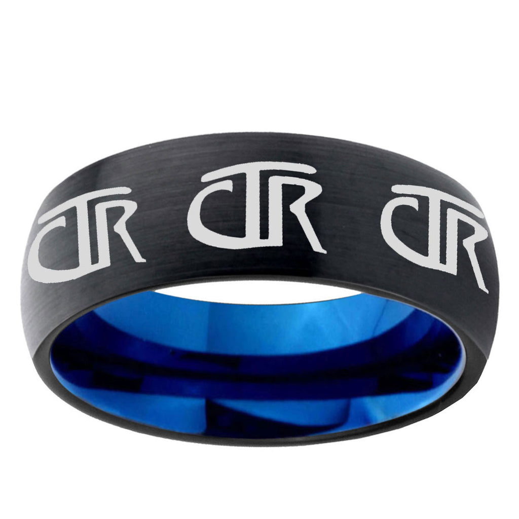 5mm Multiple CTR Two-Tone Classic Dome Black Blue Tungsten Engraved Ring