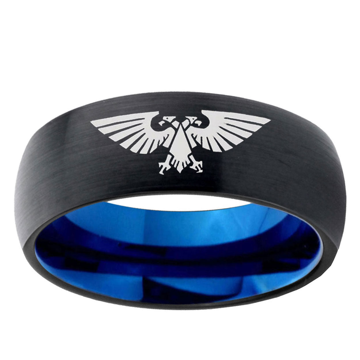 5mm Aquila Two-Tone Classic Dome Black Blue Tungsten Engraved Ring