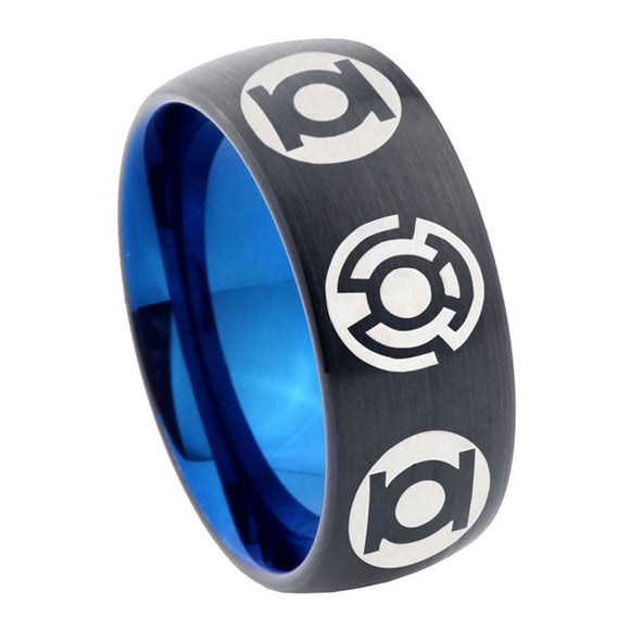 8mm Blue Green Lantern Dome Blue Black Tungsten Bands