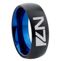 8mm N7 Design Two-Tone Classic Dome Black Blue Tungsten Engraved Ring