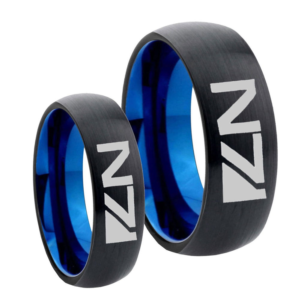 N7 Designs Dome Blue Tungsten Bridal Ring Set