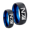 N7 Designs Dome Blue Tungsten Bridal Ring Set