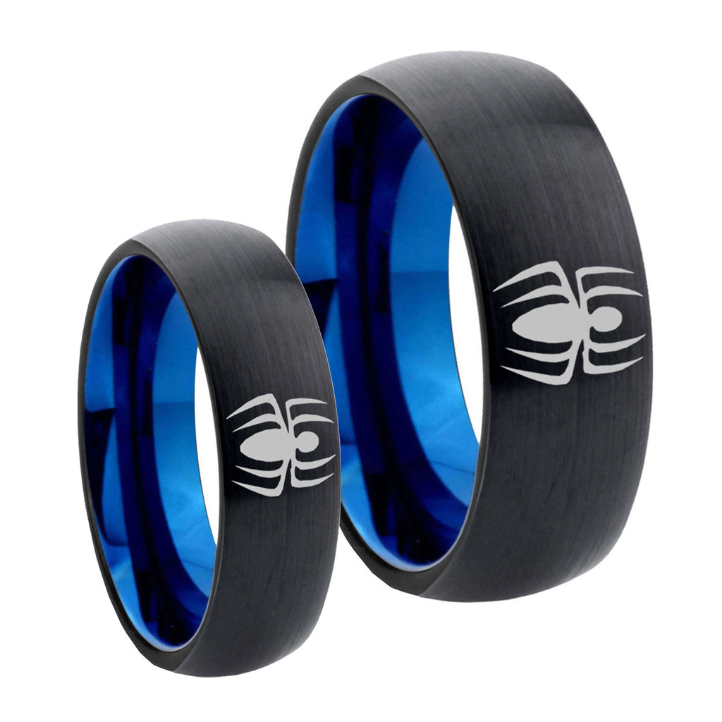 Spiderman Dome Blue Tungsten Wedding Ring Sets