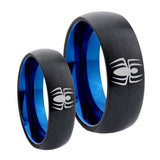 His Hers Spidermans Dome Tungsten Carbide Blue Engagement Ring Set