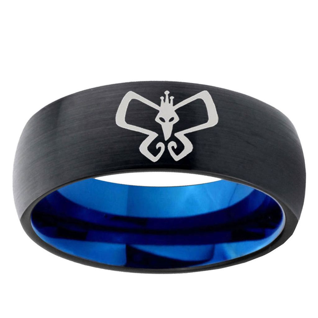 5mm Monarch Two-Tone Classic Dome Black Blue Tungsten Engraved Ring