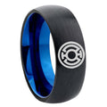 8mm Blue Lantern Two-Tone Classic Dome Black Blue Tungsten Engraved Ring