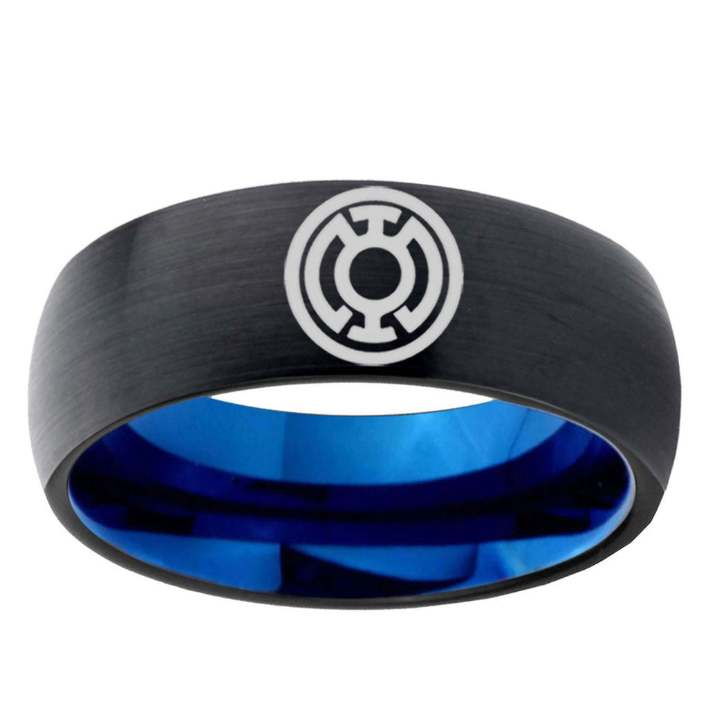 5mm Blue Lantern Two-Tone Classic Dome Black Blue Tungsten Engraved Ring