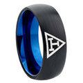 8mm Masonic Triple Two-Tone Classic Dome Black Blue Tungsten Engraved Ring