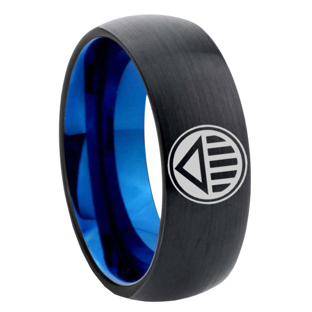 8mm Lantern Corps Two-Tone Classic Dome Black Blue Tungsten Engraved Ring