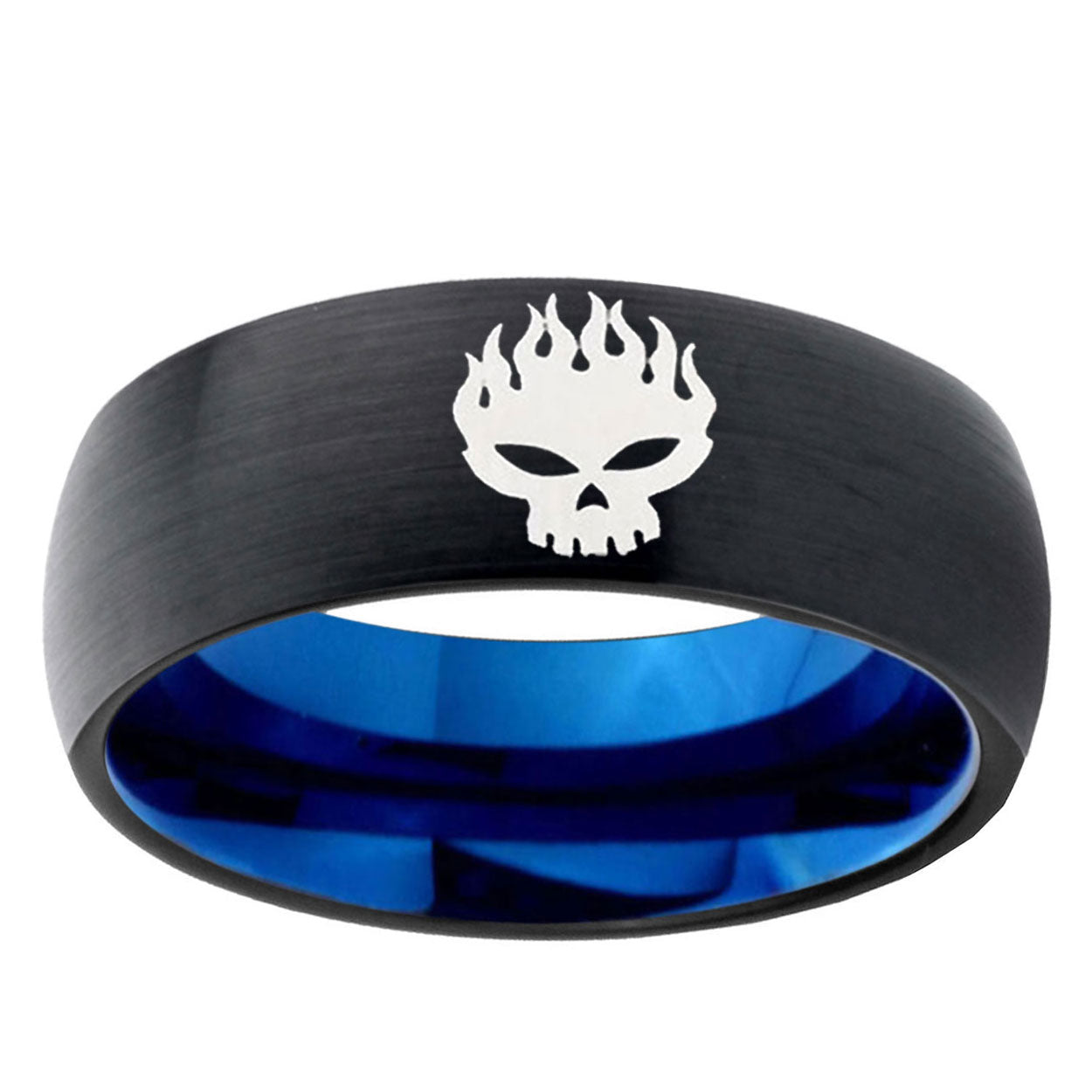 5mm Offspring Two-Tone Classic Dome Black Blue Tungsten Engraved Ring