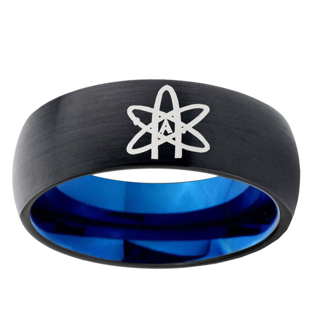 5mm American Atheist Two-Tone Classic Dome Black Blue Tungsten Engraved Ring