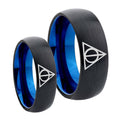 Deathly Hallows Dome Blue Tungsten Bridal Ring Sets