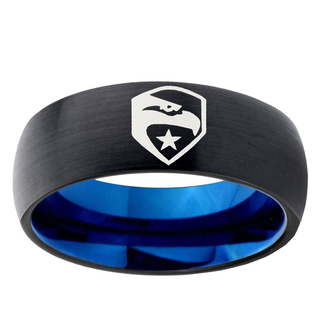 5mm GIa Joe Eagle Two-Tone Classic Dome Black Blue Tungsten Engraved Ring