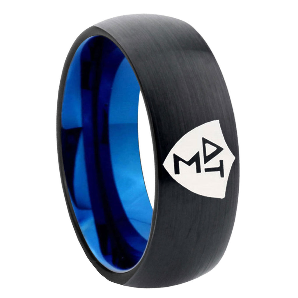 8mm Greek CTR Two-Tone Classic Dome Black Blue Tungsten Engraved Ring